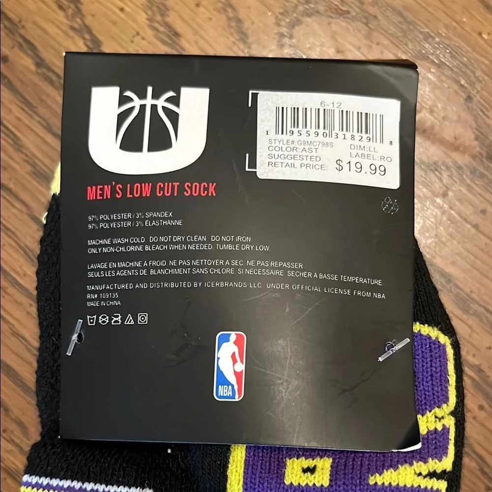 NBA men’s low cut‎ Laker socks, 3 pair, NWT